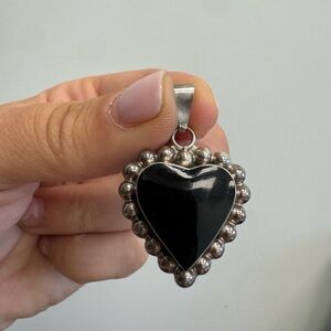 925 Sterling silver silver heart pendant with black onyx